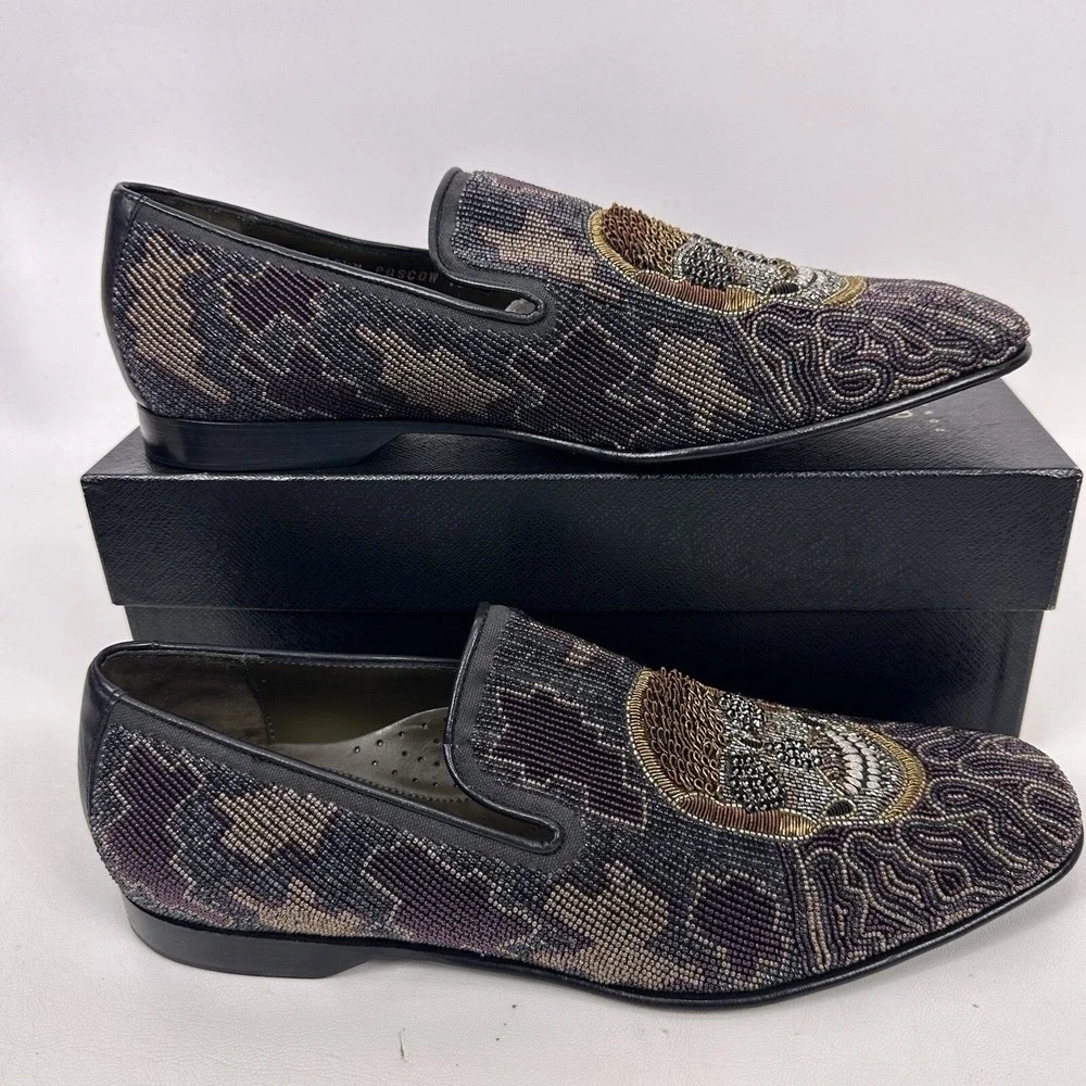 Donald Pliner Pascow Skulls Embellished Loafers Men's Size‎ 10.5M UK